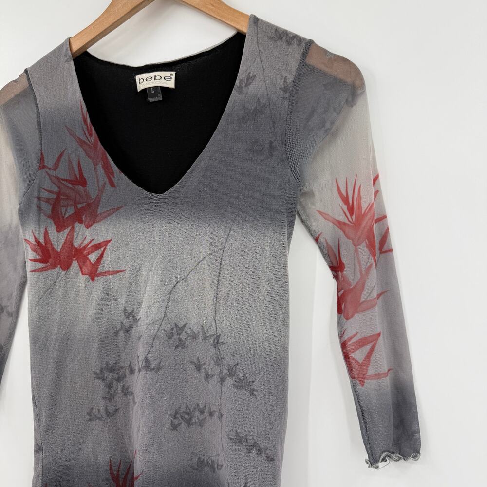 Bebe Y2K vintage semi sheer Japanese garden top - Picture 2 of 5